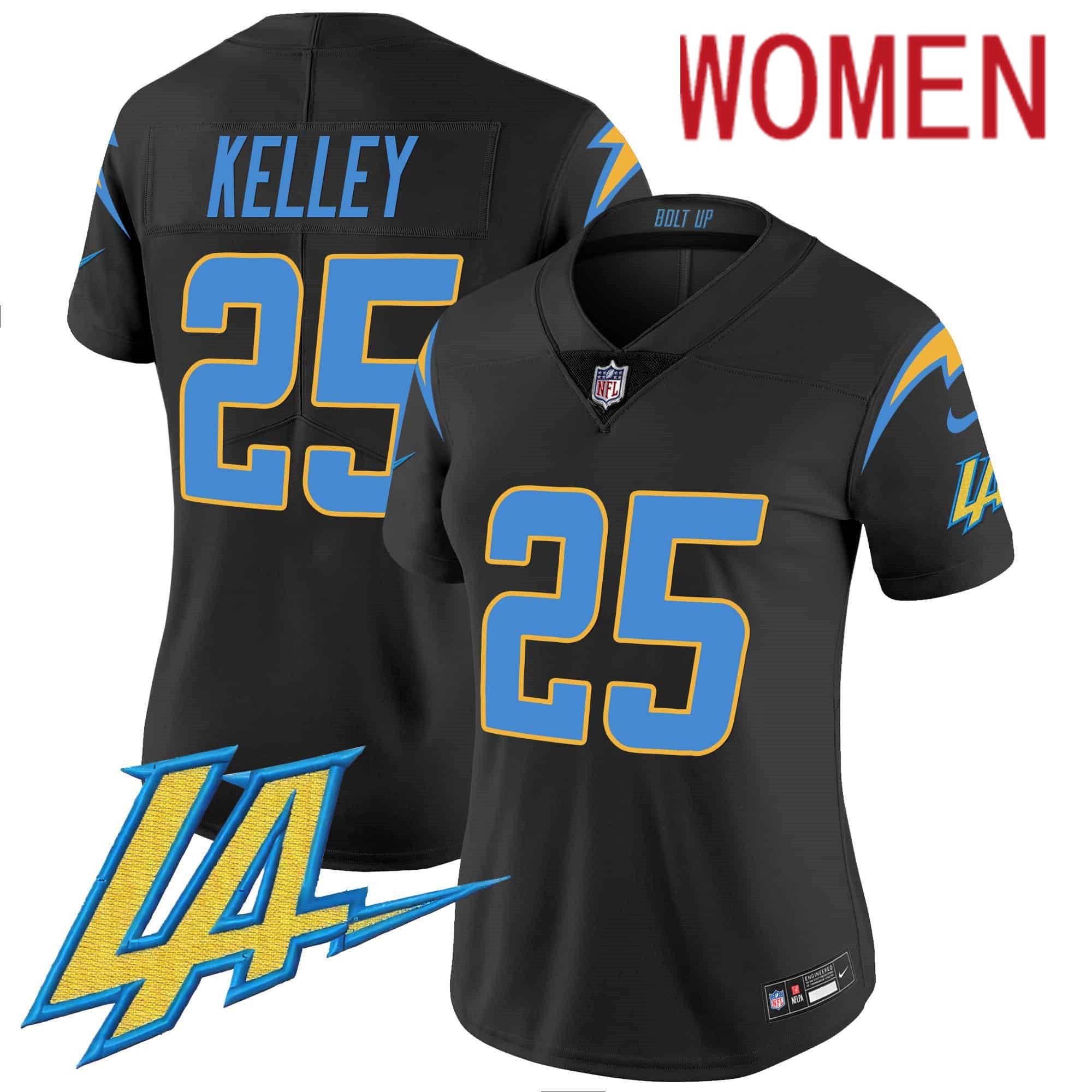 Women Los Angeles Chargers #25 Kelley Black 2024 Nike Vapor Limited NFL Jersey style 1->women nfl jersey->Women Jersey